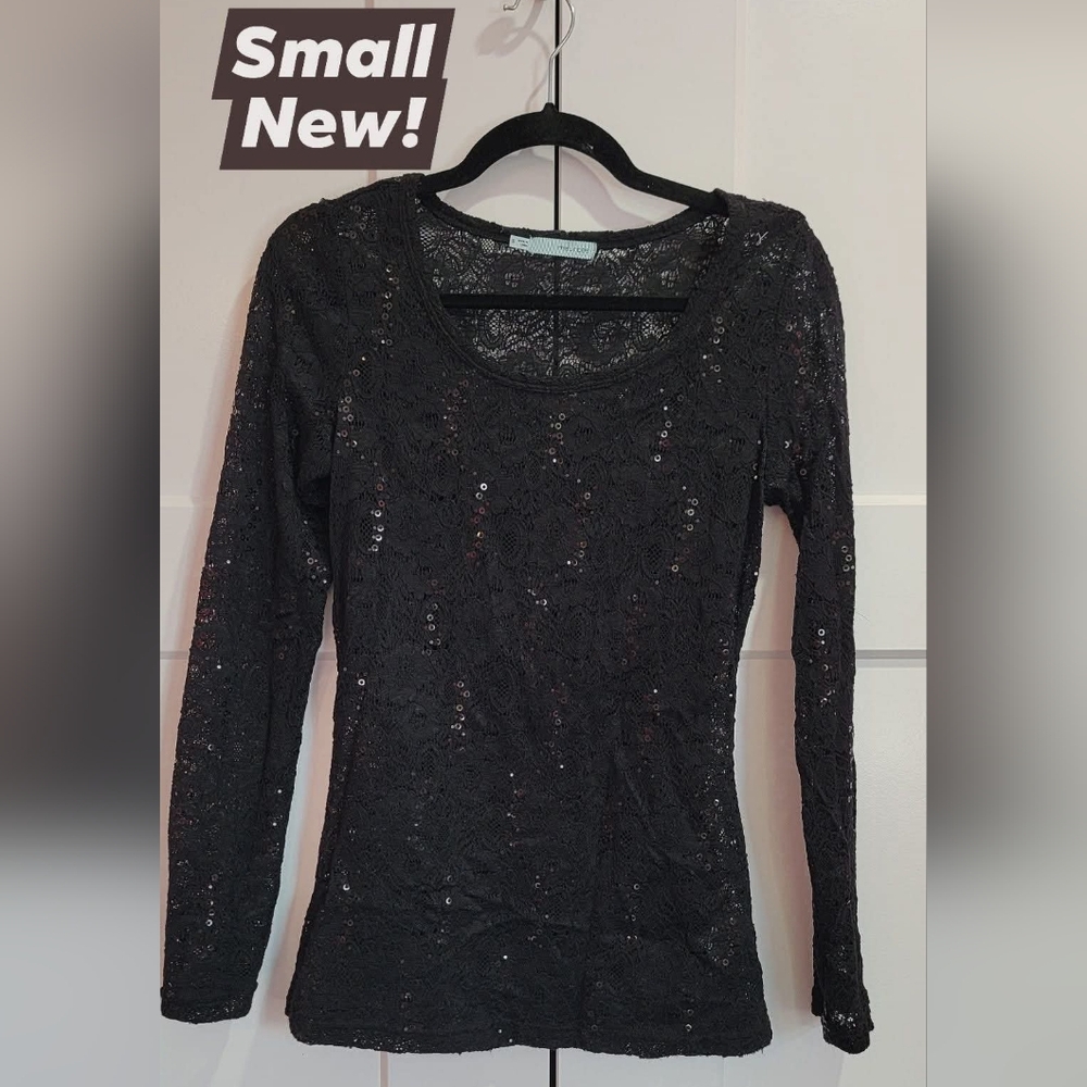 Maurices Black Sequin Lace Blouse